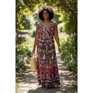 Lane Bryant Women's Sleeveless Ikat Tribal Maxi Dress Size 16 Plus Size